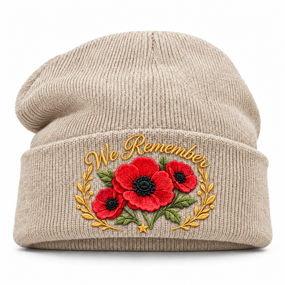 🌺 Remembrance Poppy Embroidered Beanie - A Tribute to Those Who Served