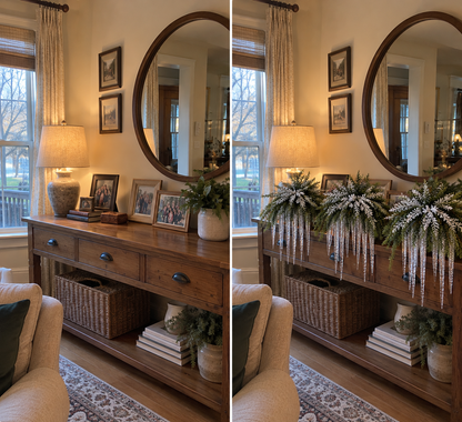 Snow-Kissed Icicle Greenery – Cascading Winter Mantel & Window Decor