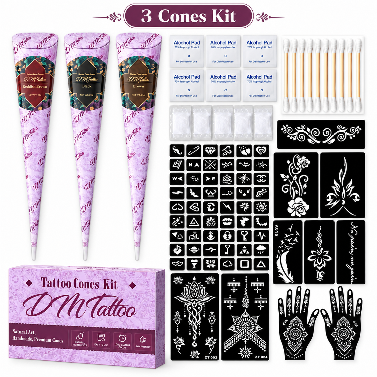 Henna Tattoo Kit with Stencils – Temporary Body Art Cones for Hands & Creative Designs