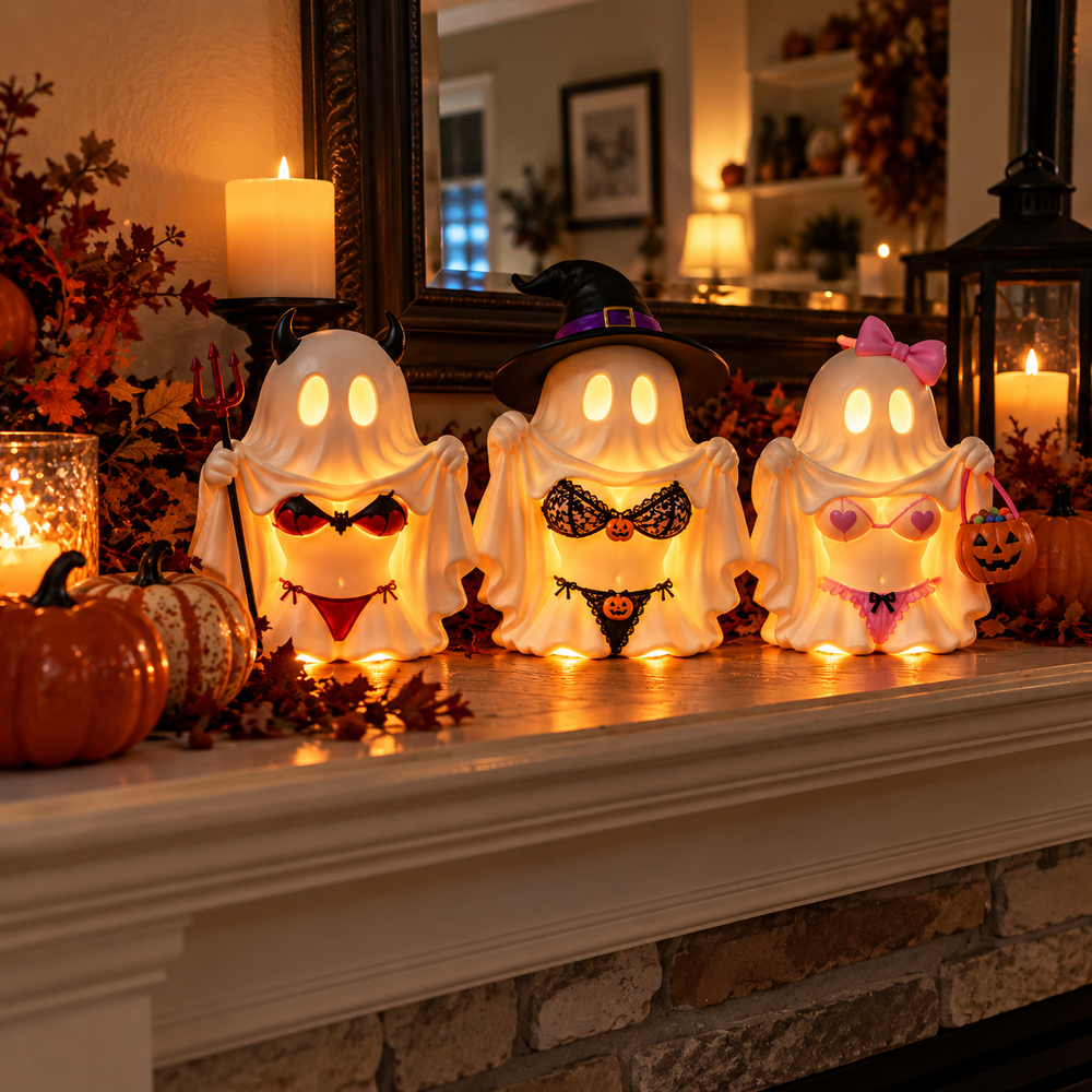 Cheeky Ghost Halloween fireplace mantel decor