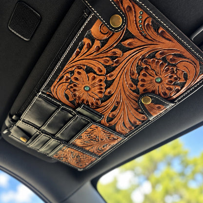 Vintage Western Floral Car Sun Visor Organizer – Vintage Style Storage Pouch