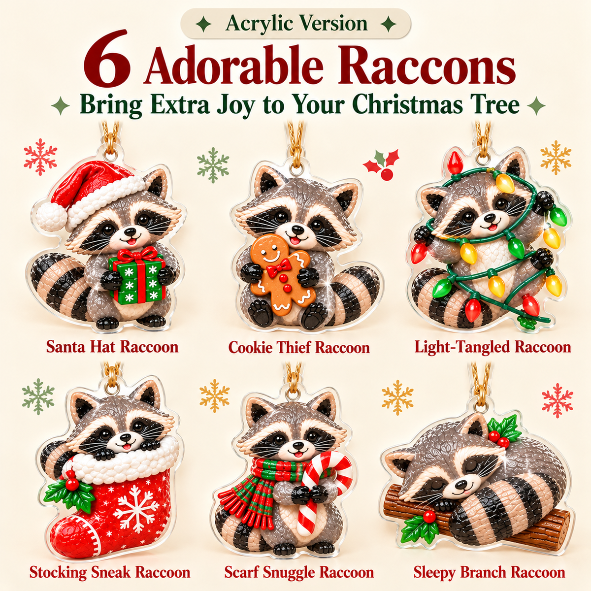 Adorable Christmas Raccoon Ornaments
