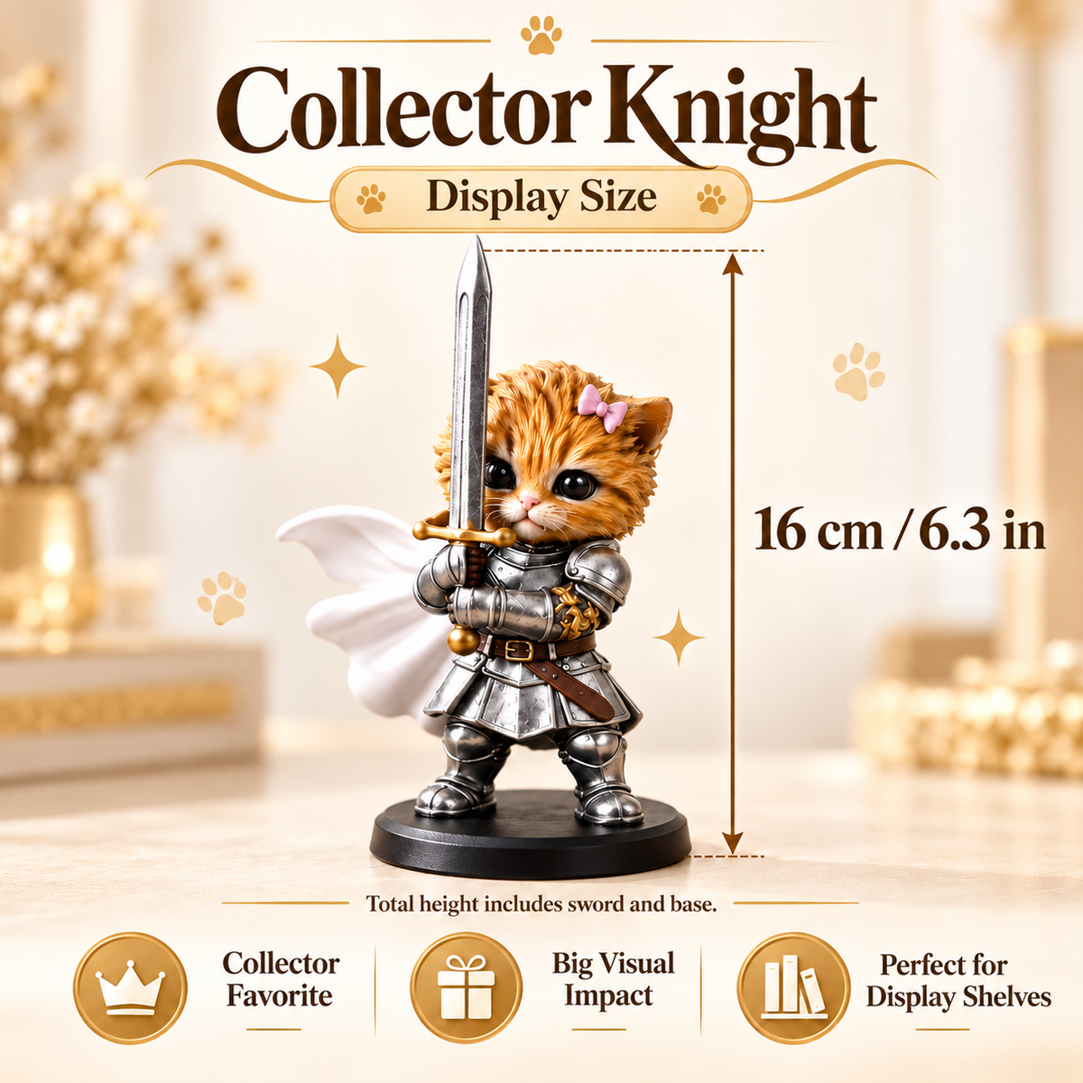 Knight Cat Figurine – Adorable Knight Kitten Warrior Collectible