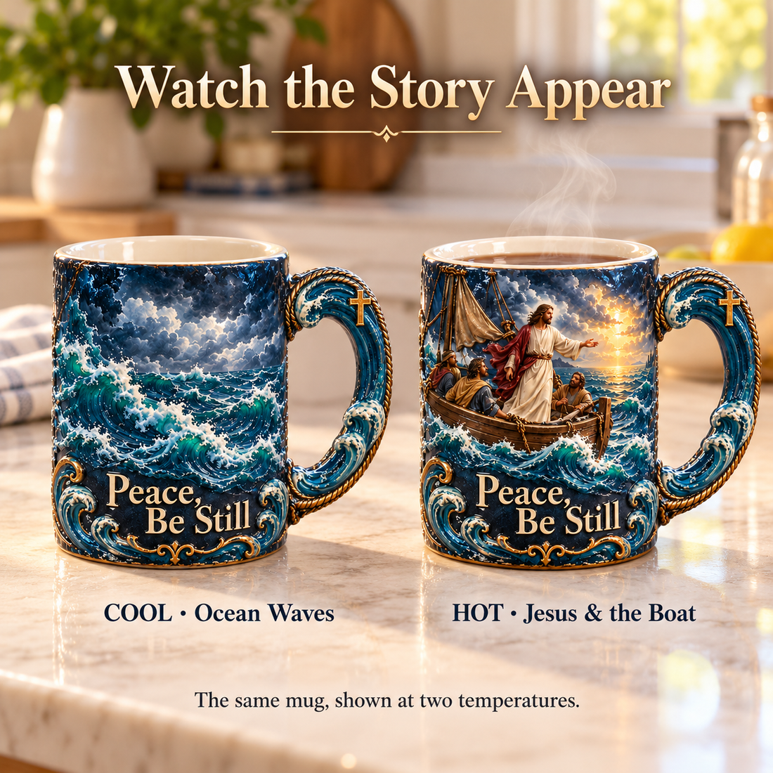 Side by side illustration of cool and hot mug designs