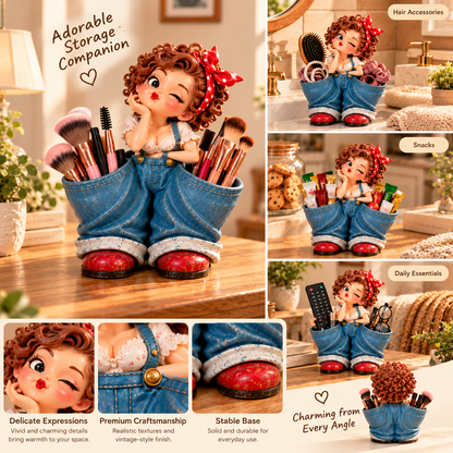 💋 Meet Your New Little Helper! ❤️ Retro Girl Multi-Purpose Organizer & Cute Home Decor