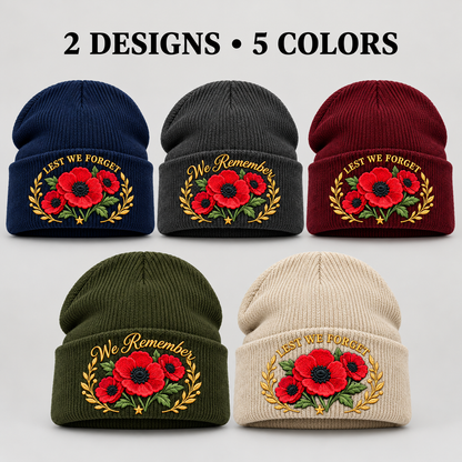 🌺 Remembrance Poppy Embroidered Beanie - A Tribute to Those Who Served