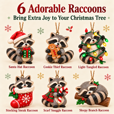 Six resin raccoon designs