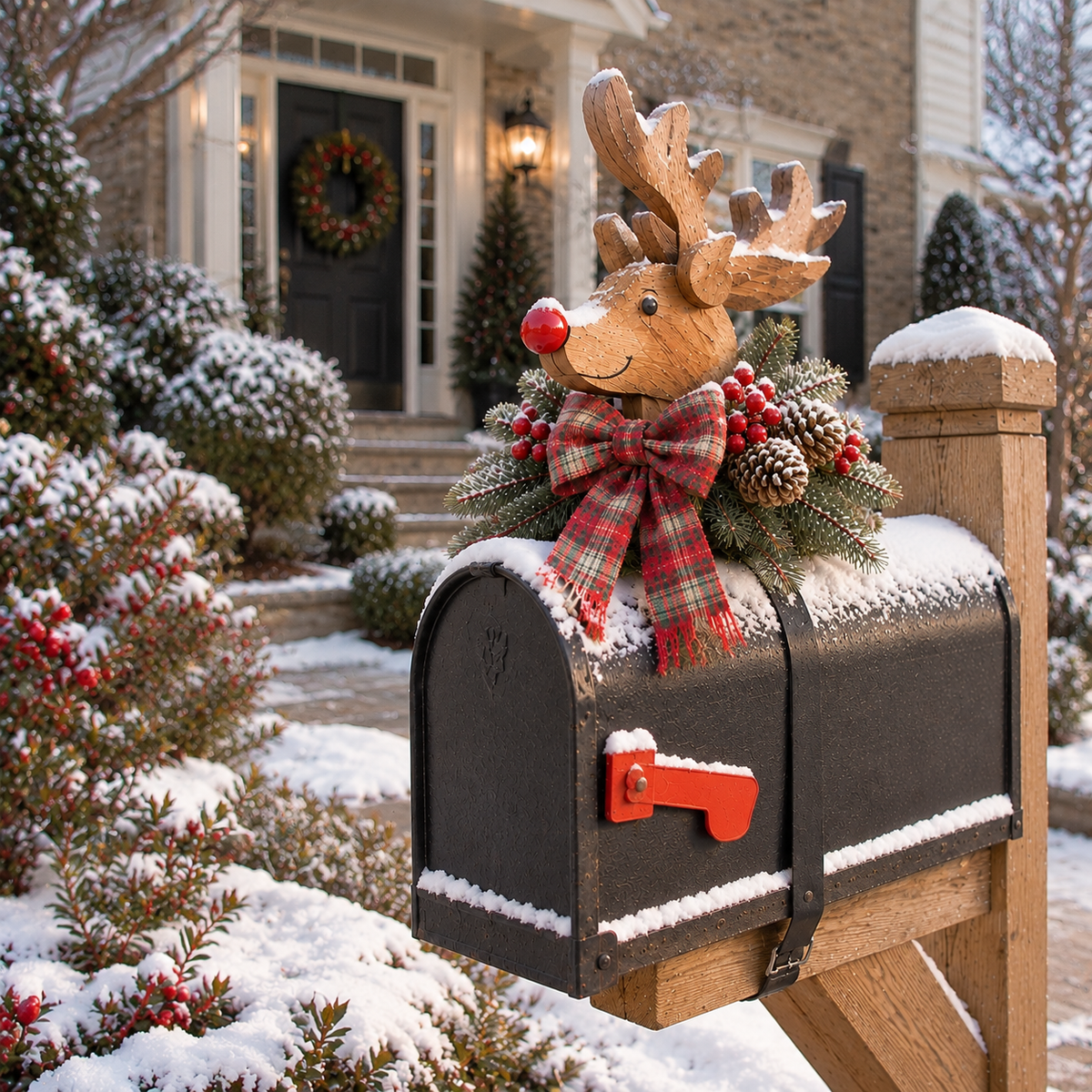 Vintage Christmas Reindeer Mailbox Topper
