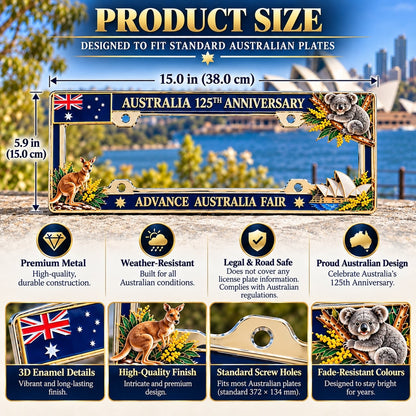 🇦🇺 Australia 125th Anniversary Commemorative Metal License Plate Frame – A Tribute to Aussie Heritage 🦘🐨