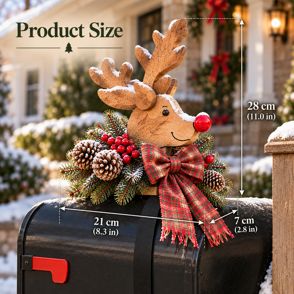 Mailbox topper dimensions: approximately 28 cm high, 21 cm wide and 7 cm deep