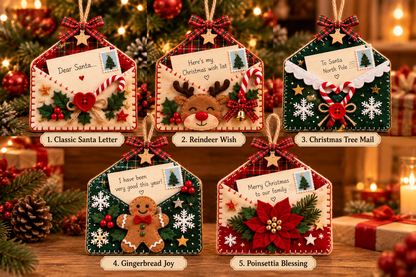 🎁Letters to Santa – Keepsake Christmas Tree Envelope Ornament with 5 Writable Wish Cards