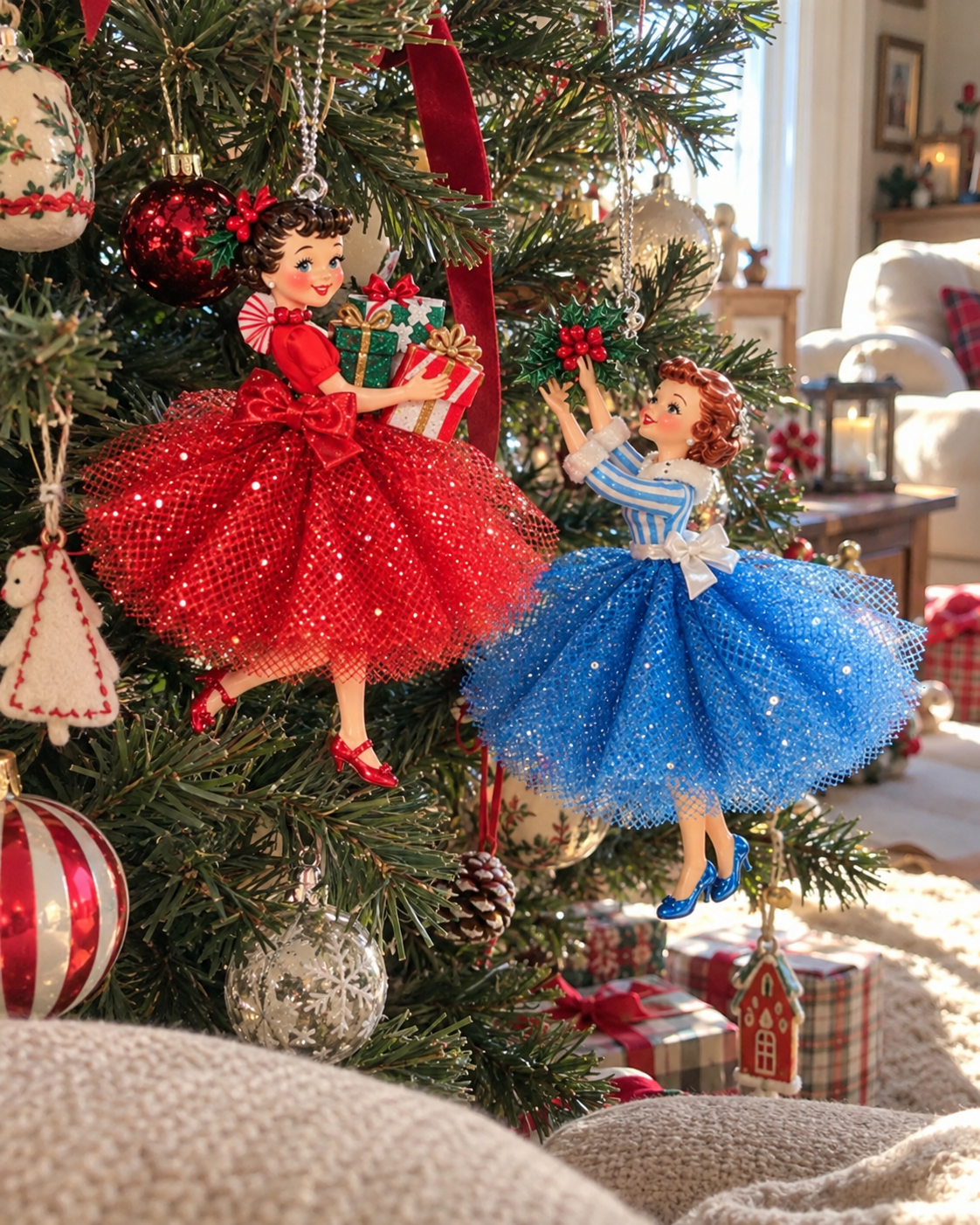 Vintage Christmas Lady Ornaments – 1950s-Inspired Holiday Charm 🎄