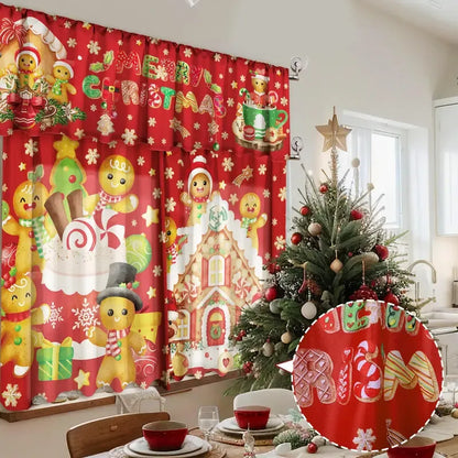 🎄3-Piece Christmas Kitchen Curtain Set | Water-Resistant Valance & Tier Curtains🏡