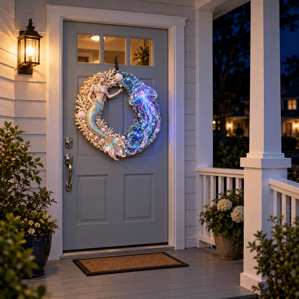 🌊 Ocean Enchantment – Lighted Mermaid & Jellyfish Wreath