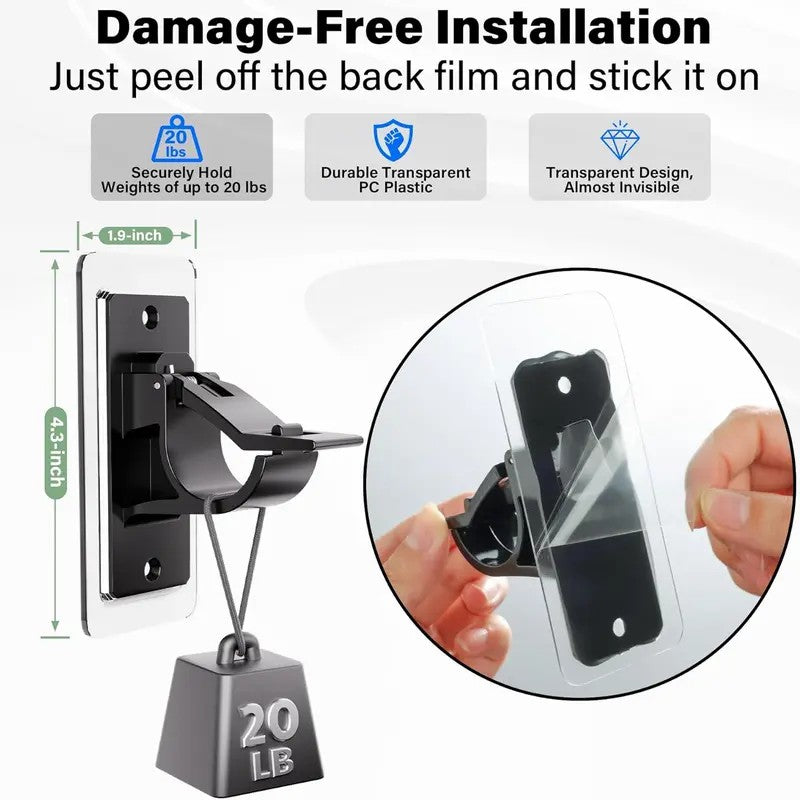 🏠2-Pack No-Drill Curtain Rod Brackets, Self-Adhesive Multifunctional Acrylic Gel Rod Holder Hooks