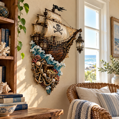 🏴‍☠️⛵🔥 Illuminated Pirate Ship Wall Lantern