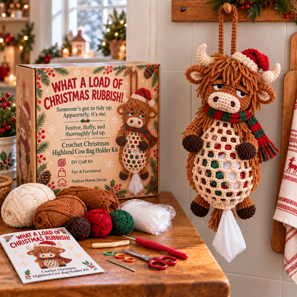 🎄 Christmas Crochet Bag Holder DIY Kit – 4 Funny Festive Designs | A Gift With a Bit of British Humour