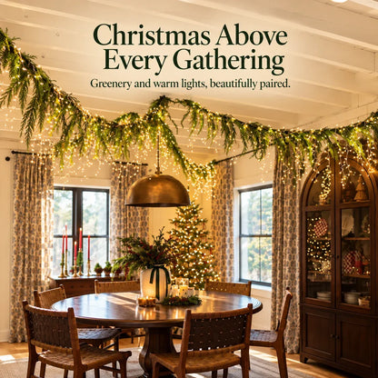 🎄 Christmas Greenery Garland & Warm Icicle Lights Set — Turn Empty Spaces Into Holiday Magic ✨