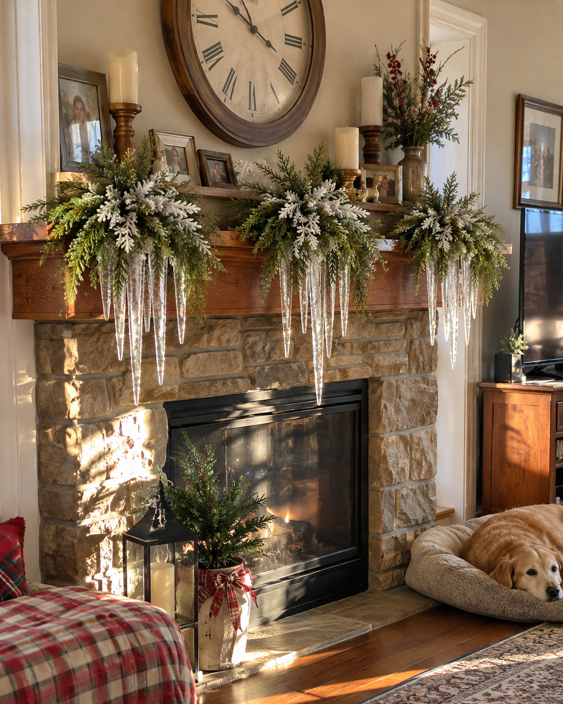Snow-Kissed Icicle Greenery – Cascading Winter Mantel & Window Decor