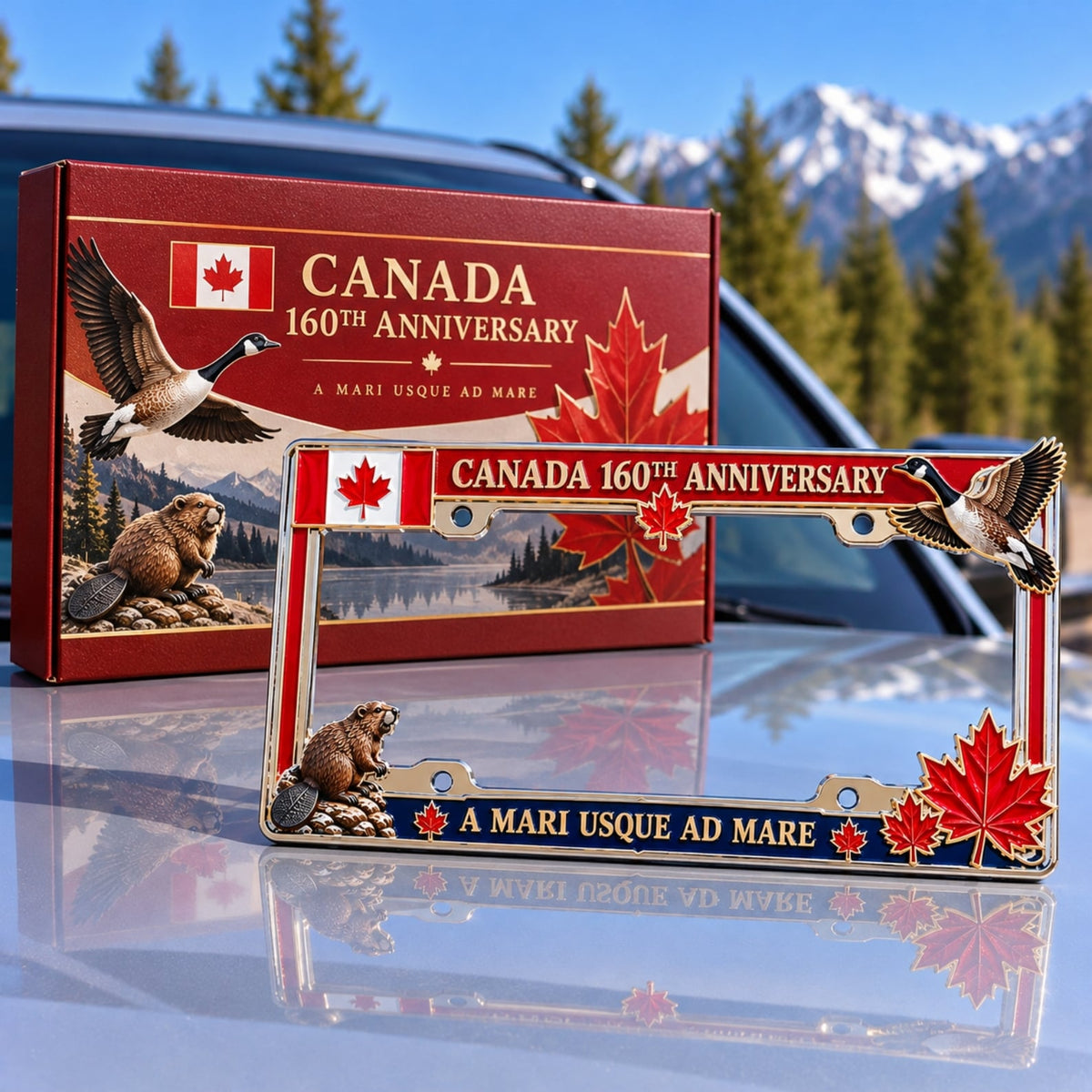 🇨🇦 Canadian Heritage Metal License Plate Frame – Maple Leaf & Wildlife Collector Design 🍁