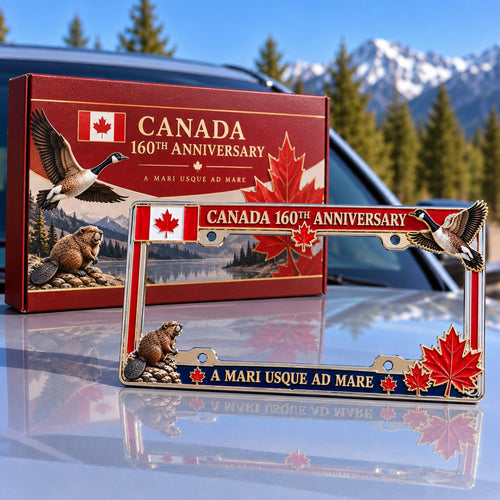 🇨🇦 Canadian Heritage Metal License Plate Frame – Maple Leaf & Wildlife Collector Design 🍁