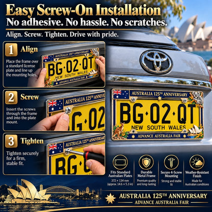🇦🇺 Australia 125th Anniversary Commemorative Metal License Plate Frame – A Tribute to Aussie Heritage 🦘🐨