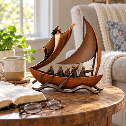 ✝️⛵ Peace in the Storm Faith Sailboat Sculpture