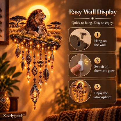 Majestic Savannah Family Glow™ – Lion & Cub Illuminated Wall Decor