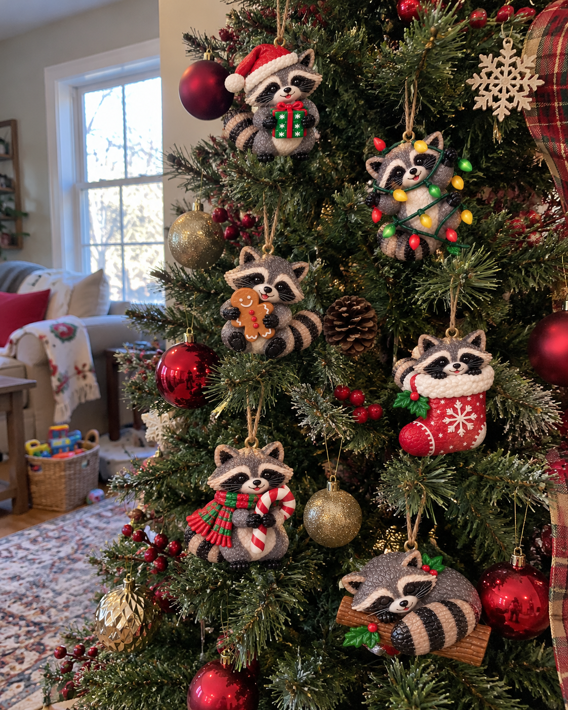 Adorable Christmas Raccoon Ornaments