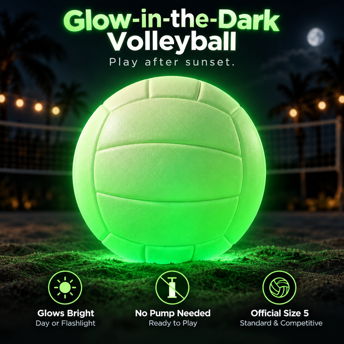 Glow in the dark volleyball at night