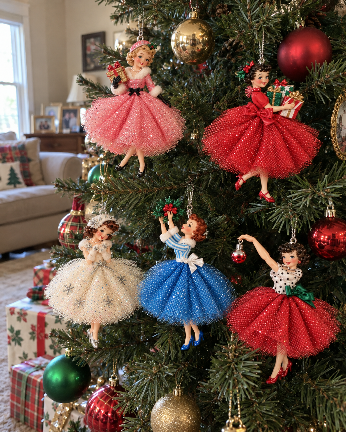 Vintage Christmas Lady Ornaments – 1950s-Inspired Holiday Charm 🎄