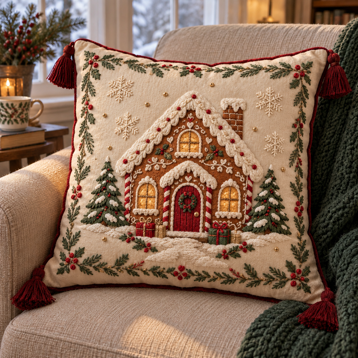 Vintage Christmas Embroidered Throw Pillows 🎄