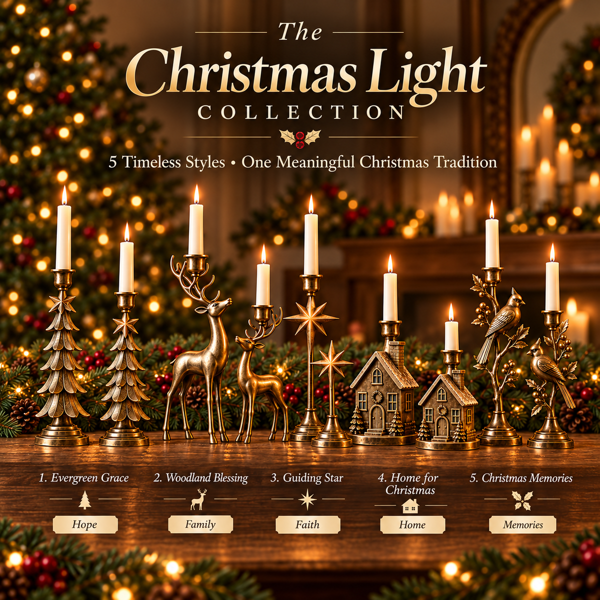 Vintage Christmas Candle Holder Set