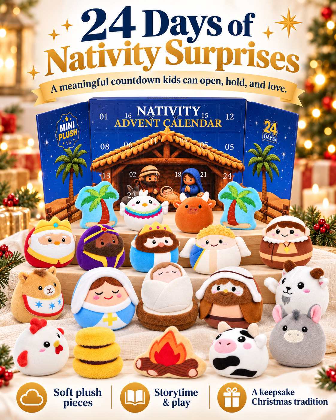 24 Days of Nativity Surprises – Plush Christmas Advent Calendar for Kids