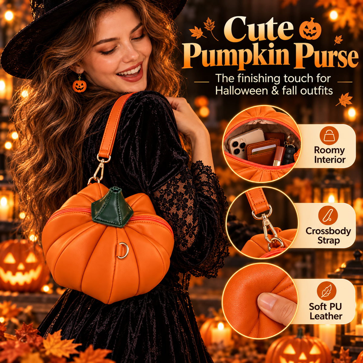 Pumpkin Crossbody Purse for Halloween and fall outfits
