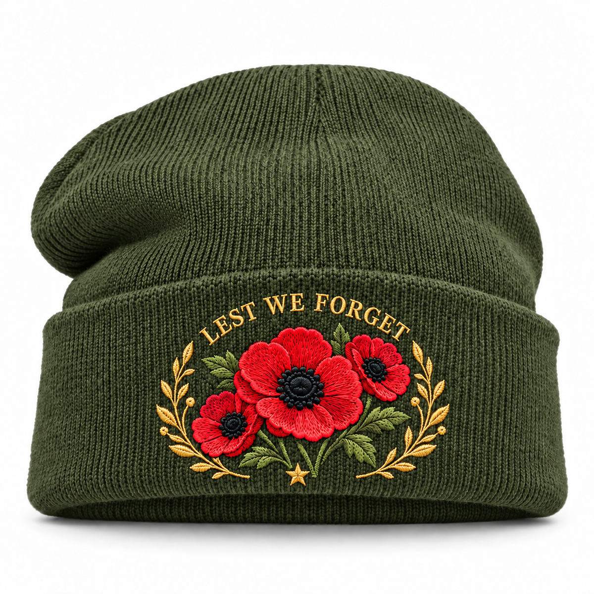 🌺 Remembrance Poppy Embroidered Beanie - A Tribute to Those Who Served