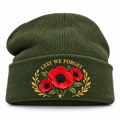 🌺 Remembrance Poppy Embroidered Beanie - A Tribute to Those Who Served