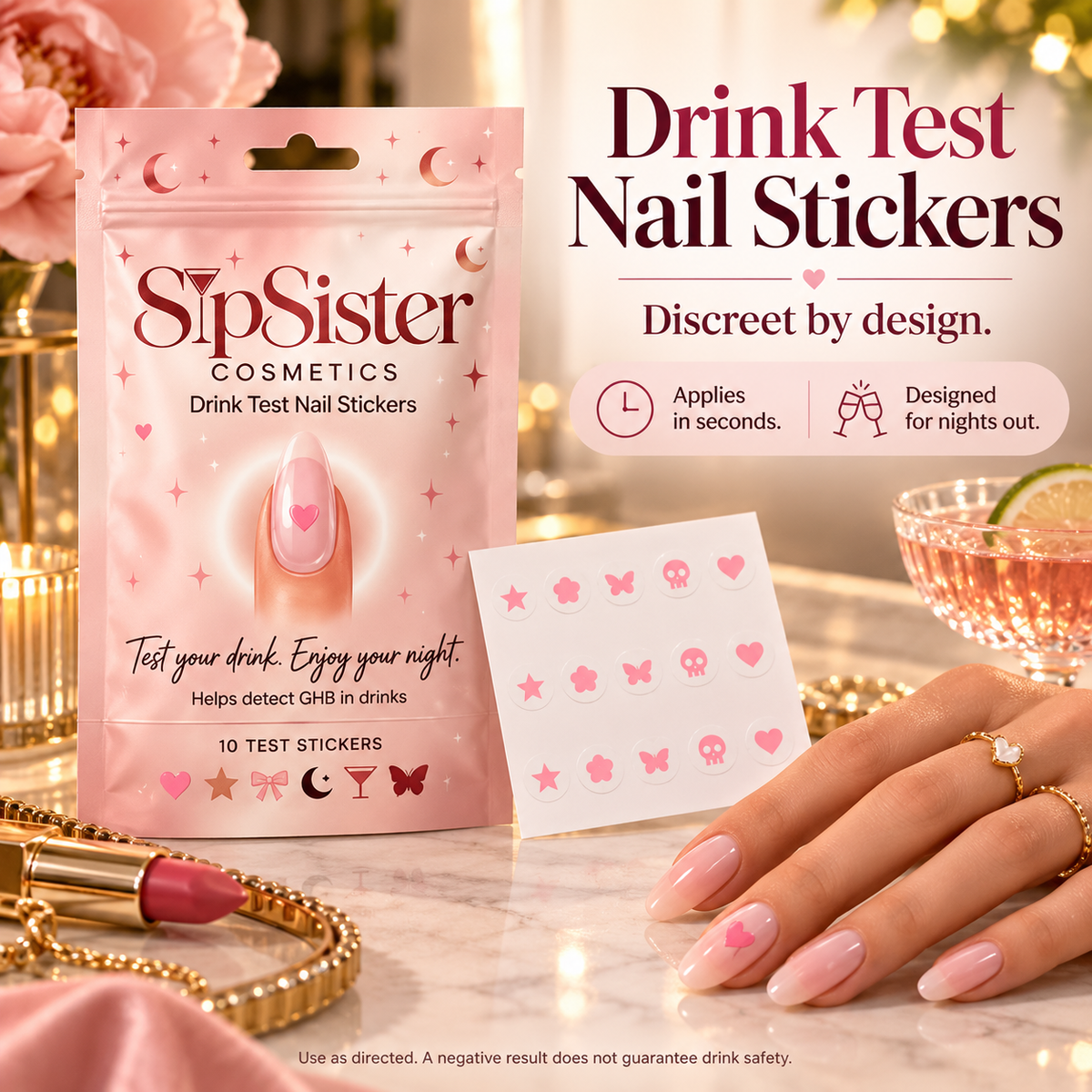 Drink Test Nail Stickers – Discreet Color-Changing Nail Decals for Nights Out