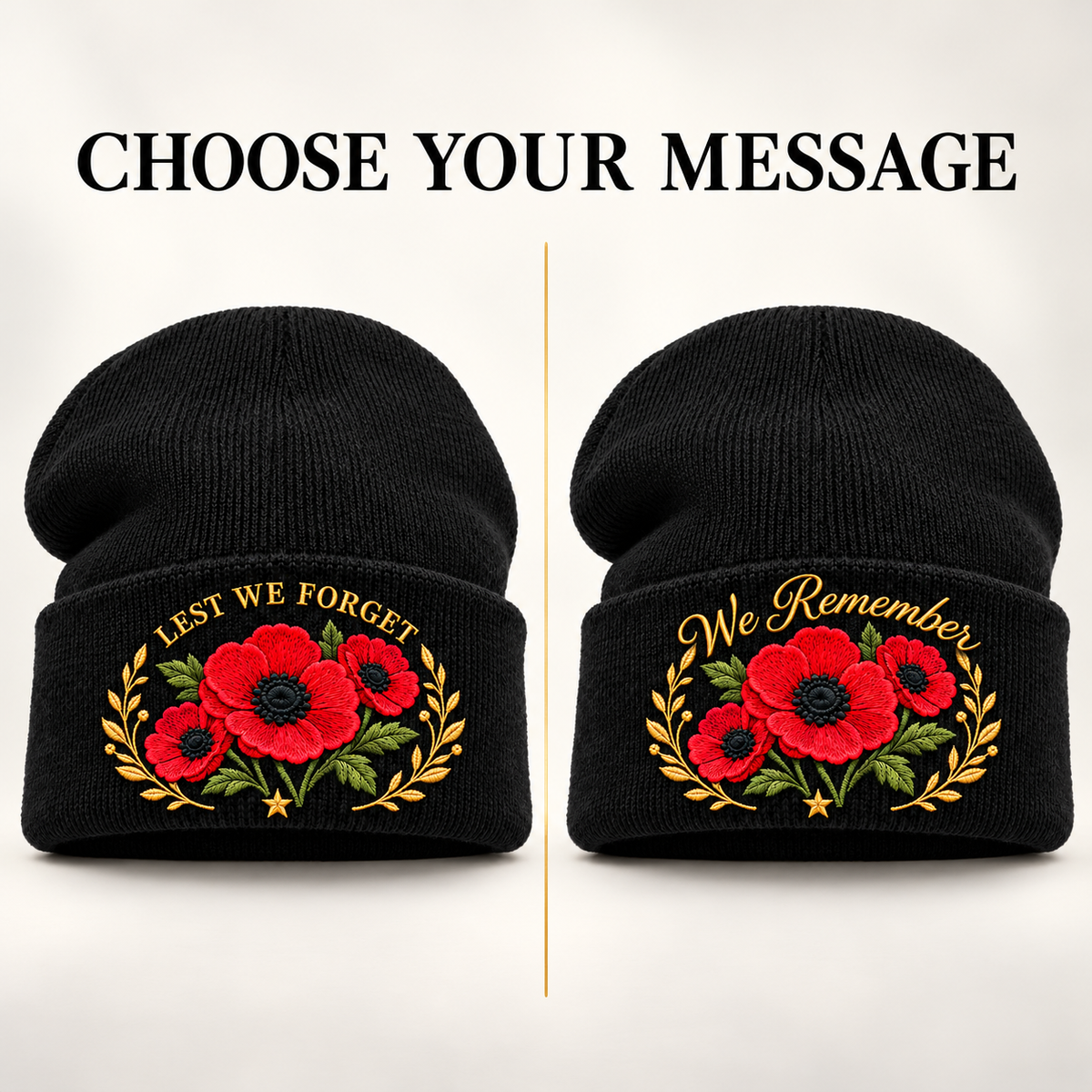 🌺 Remembrance Poppy Embroidered Beanie - A Tribute to Those Who Served