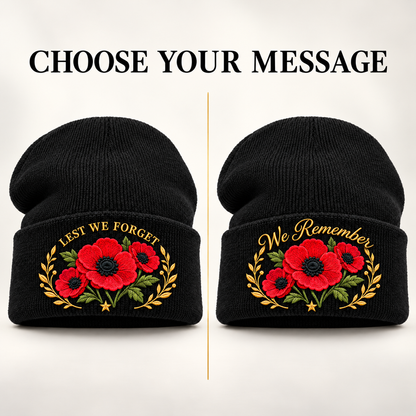 🌺 Remembrance Poppy Embroidered Beanie - A Tribute to Those Who Served