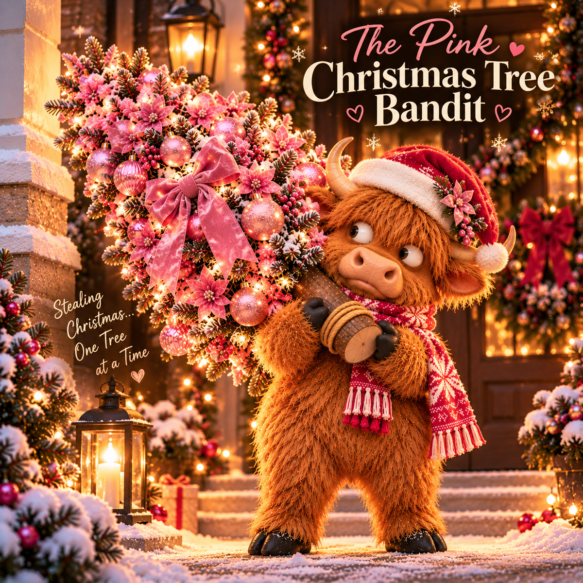 🎄🐮 🎀 The Pinkmas Tree Thief | Funny Light-Up Highland Cow Christmas Decor