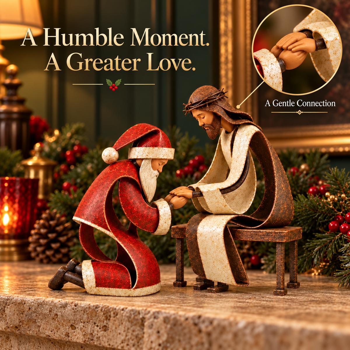 🎅✝️Santa Kneeling Before Jesus Christmas Figurines