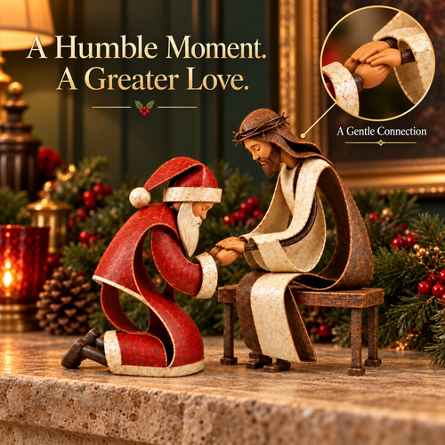 🎅✝️Santa Kneeling Before Jesus Christmas Figurines