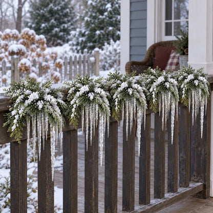 🎄 Snow-Frosted Cedar & Icicle Hanging Accent
