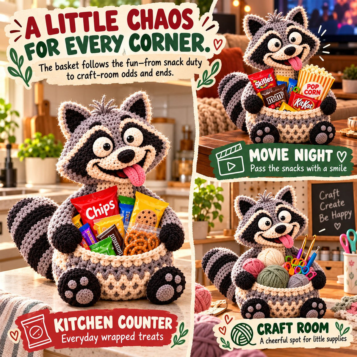 Funny Animal Crochet Snack Basket DIY Kit