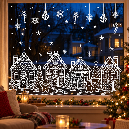 🎄 Snowy Christmas Village Window Decorations ❄️