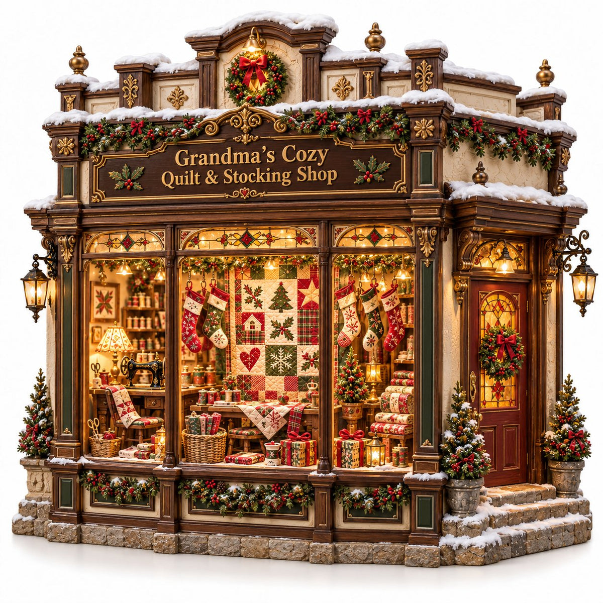 Grandma's Christmas Quilting Cottage – DIY Light-Up Miniature Dollhouse Kit, Cozy Holiday Craft & Handmade Christmas Gift