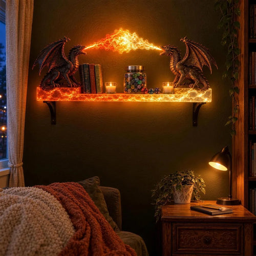 🔥 LAST DAY 49% OFF 🔥 Dual Dragon Plasma Arc Wall Shelf | Gothic Floating Decor & Ambient Lamp 🐉⚡
