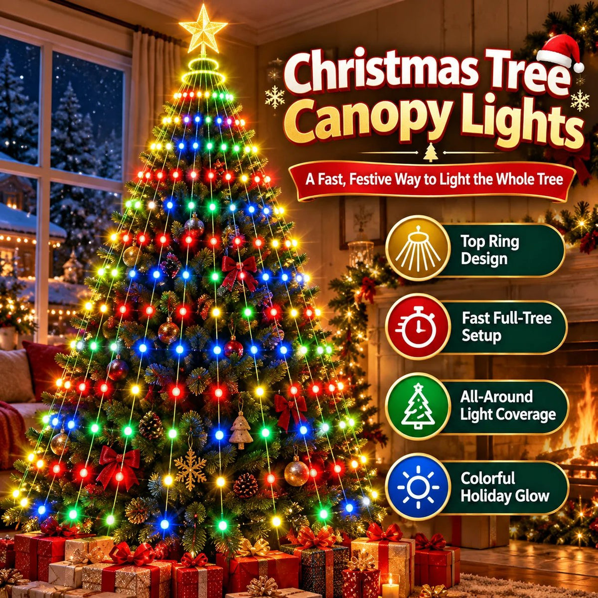 🎄 Christmas Tree Canopy Lights – Easy Full-Tree Holiday Light Display