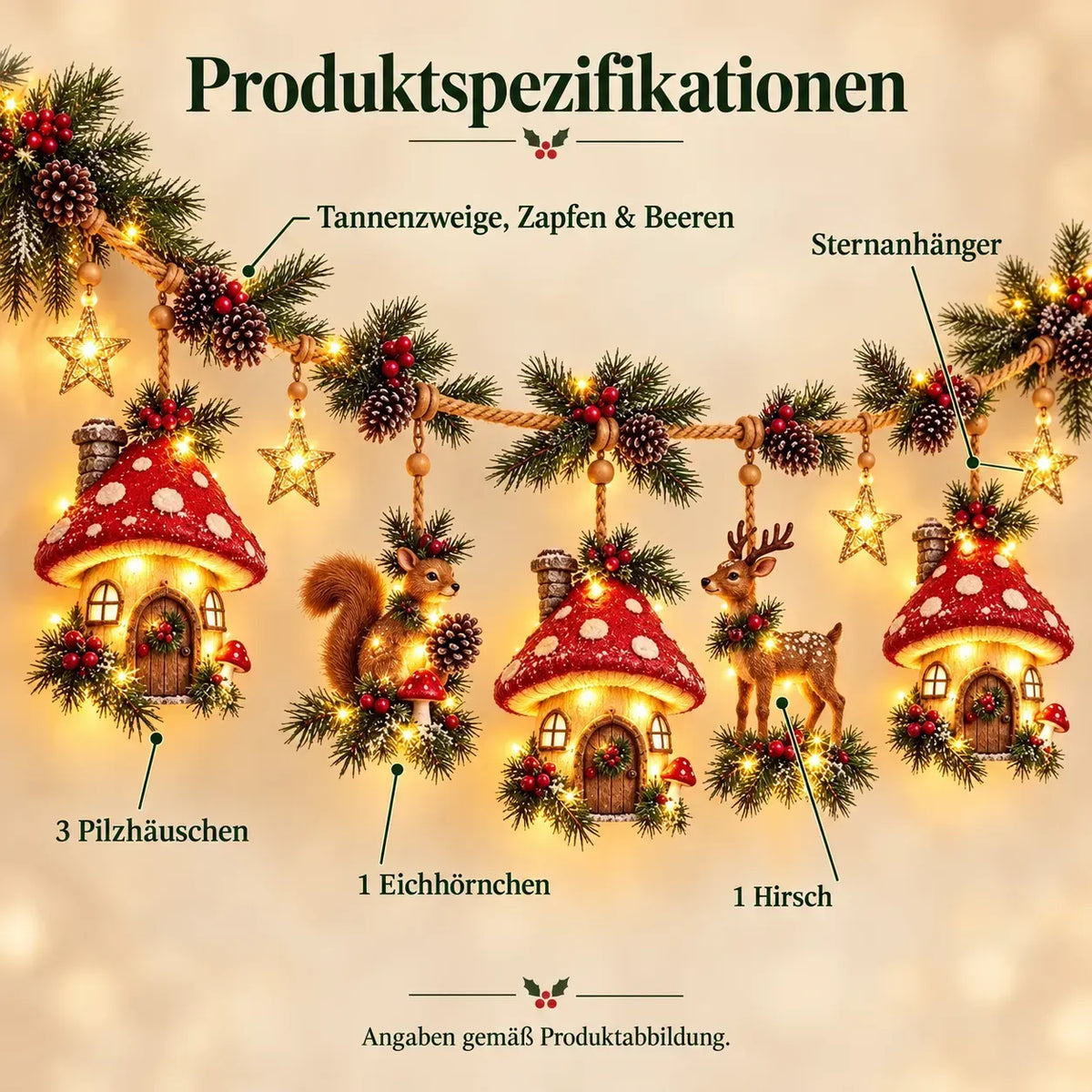 Beleuchtete weihnachtliche Waldgirlande – Festliche Dekoration im Stil eines verzauberten Waldes